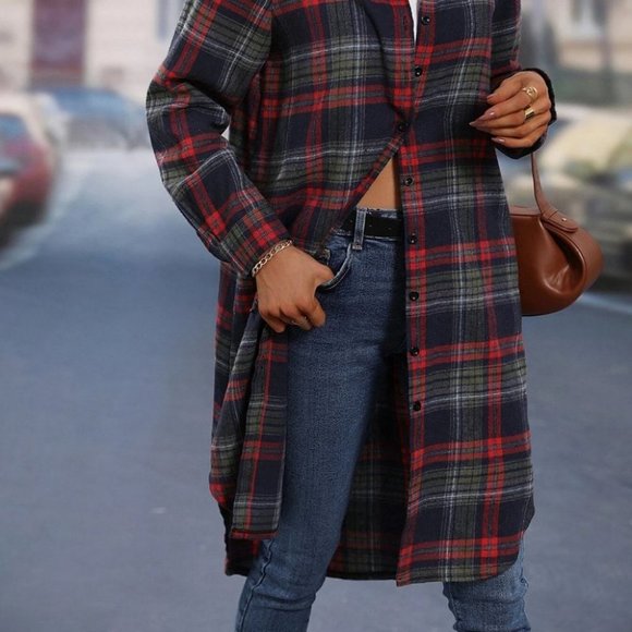 Plaid Print button down casual shacket multicolor - Picture 4 of 4